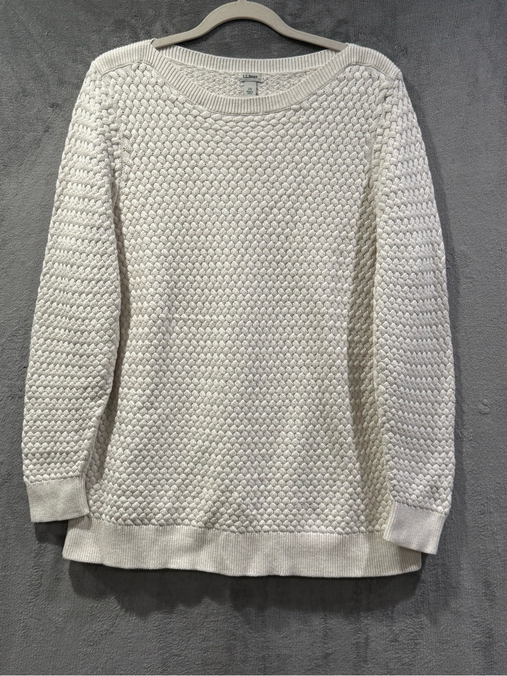 LL Bean Women’s Size 2X Basketweave Off White Pullover Sweater Boatneck Textured